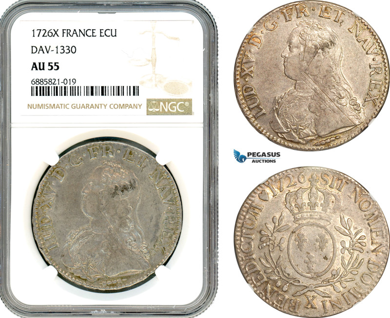 France, Louis XV, Ecu 1726 X, Amiens Mint, Silver, Dav-1330, Light toning, NGC A...