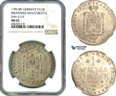Germany, Brunswick-Wolfenbuttel, Taler 1790 MC, Silver, Dav-2173, Lustrous with light toning, very rare condition, NGC MS62, Top Pop and single finest...