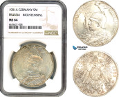 Germany, Prussia, Wilhelm II, 5 Mark 1901 A, Prussia Bicentennial, Berlin Mint, Silver, KM# 526, Very lustrous, light toning, NGC MS64