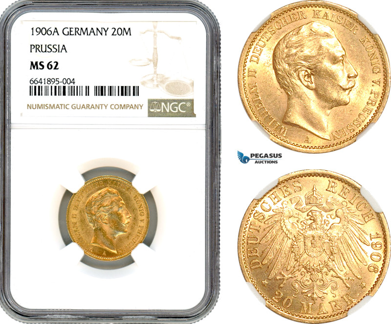 Germany, Prussia, Wilhelm II, 20 Mark 1906 A, Berlin Mint, Gold, KM# 521, NGC MS...
