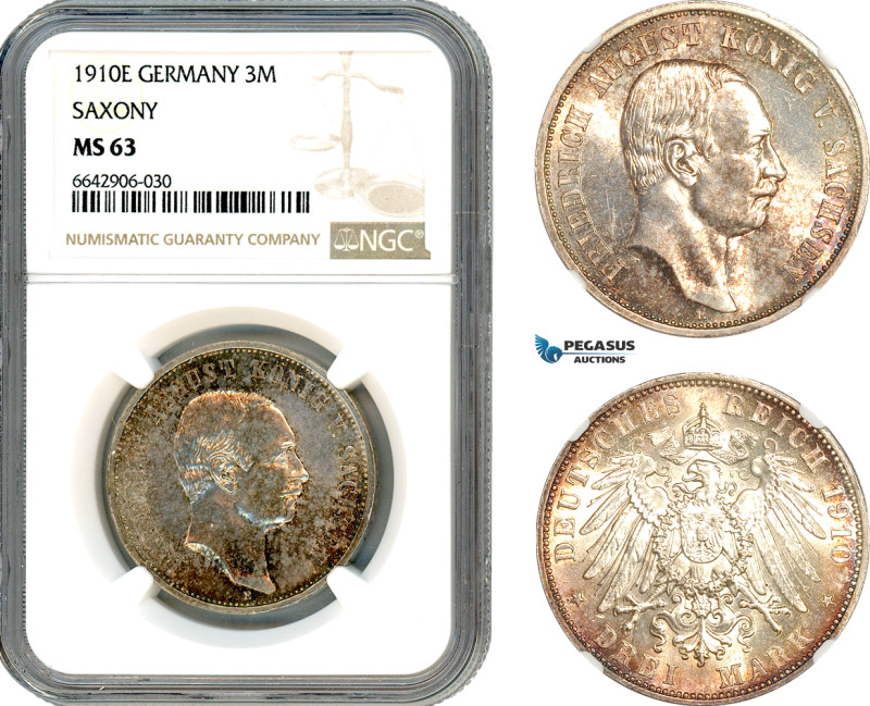 Germany, Saxony (Albertine Line) Friedrich Augustus III, 3 Mark 1910 E, Dresden ...