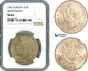 Germany, Wurttemberg, Wilhelm, 2 Gulden 1845, Silver, KM# 595, Light toning, NGC MS64, Top Pop and single finest graded!