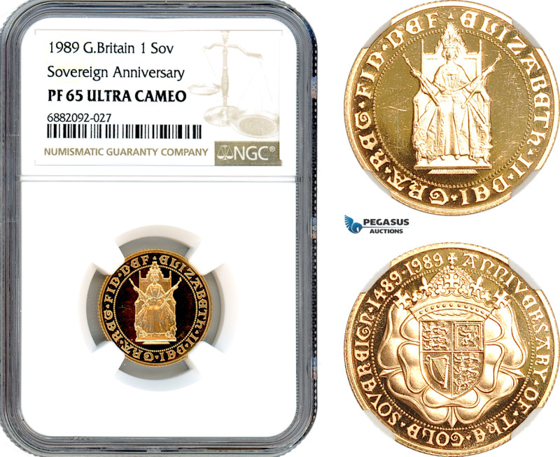 Great Britain, Elizabeth II, Sovereign 1989, Sovereign Anniversary, Royal Mint, ...
