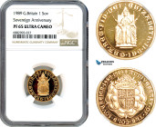 Great Britain, Elizabeth II, Sovereign 1989, Sovereign Anniversary, Royal Mint, Gold, KM# 956, NGC PF65 Ultra Cameo