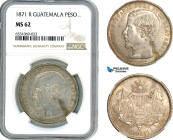 Guatemala, Rafael Carrera, Peso 1871 R, Guatemala City Mint, Silver, KM# 190.1, NGC MS 62, Top Pop! Rare in this condition!