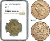 Hong Kong, Victoria, 50 Cents 1891, London Mint, Silver, Prid-7, NGC AU53