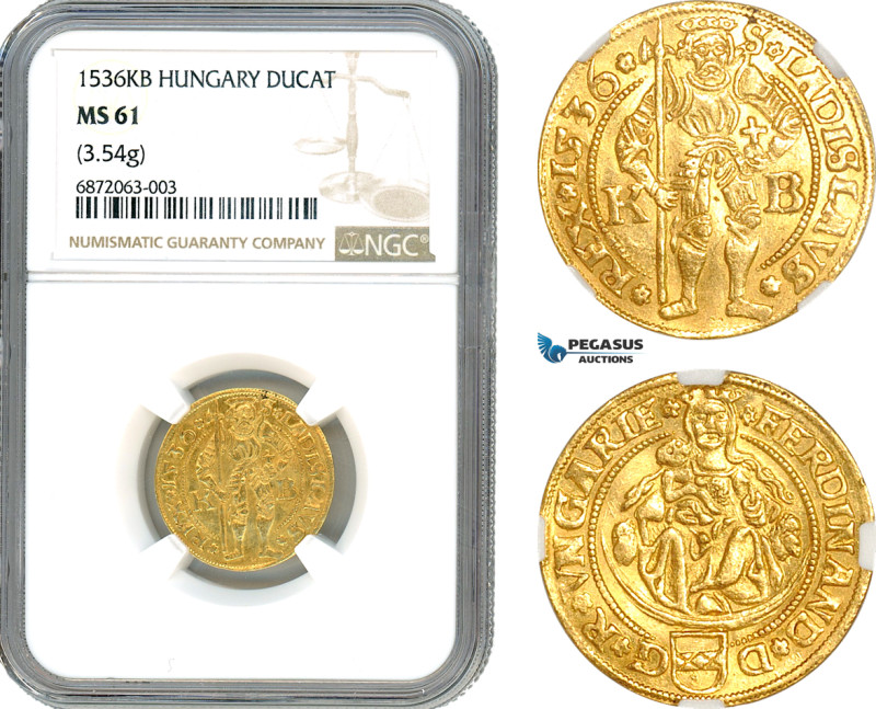 Hungary, Ferdinand I, Ducat 1536 KB, Kremnitz Mint, Gold (3.54g) Husz. 895, NGC ...