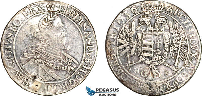 Hungary, Ferdinand II, Taler 1636, Nagybanya Mint, Silver (27.75g), Dav- 3132, d...