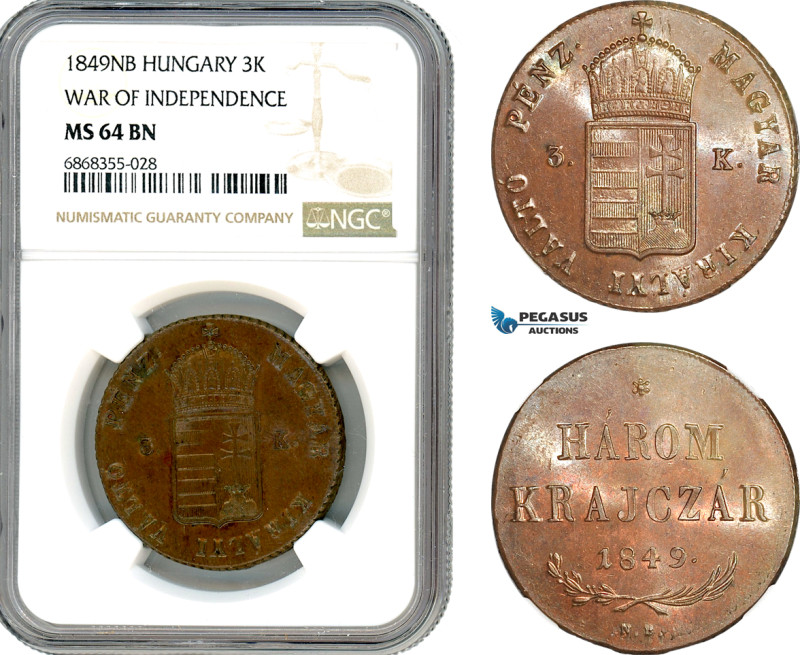 Hungary, 3 Krajczar (Kreuzer) 1849 NB, War of Independence, Nagybanya Mint, Fr 1...