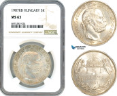 Hungary, Franz Joseph I, 5 Korona 1907 KB, Kremnitz Mint, Silver, KM# 488, Blast white!, NGC MS63