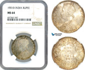 India, Victoria, Rupee 1901 B, Bombay Mint, Silver, KM# 492, Multicolour toning, NGC MS64, Top Pop