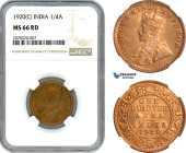 India, George V, 1/4 Anna 1920 C, Calcutta Mint, KM# 512, NGC MS66 RD
