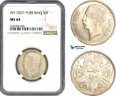 Iraq, Ghazi I, 50 Fils AH1357//1938 I, Bombay Mint, Silver, KM# 104, Light toning, NGC MS63