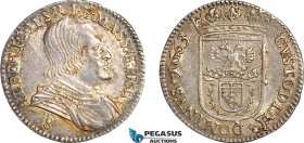 Italy, Massa Di Lunigiana, Alberico II, 8 Bolognini 1663 D, Silver (2.21g) MIR 321/3, CNI 11/15, Old cabinet toning, AU-UNC