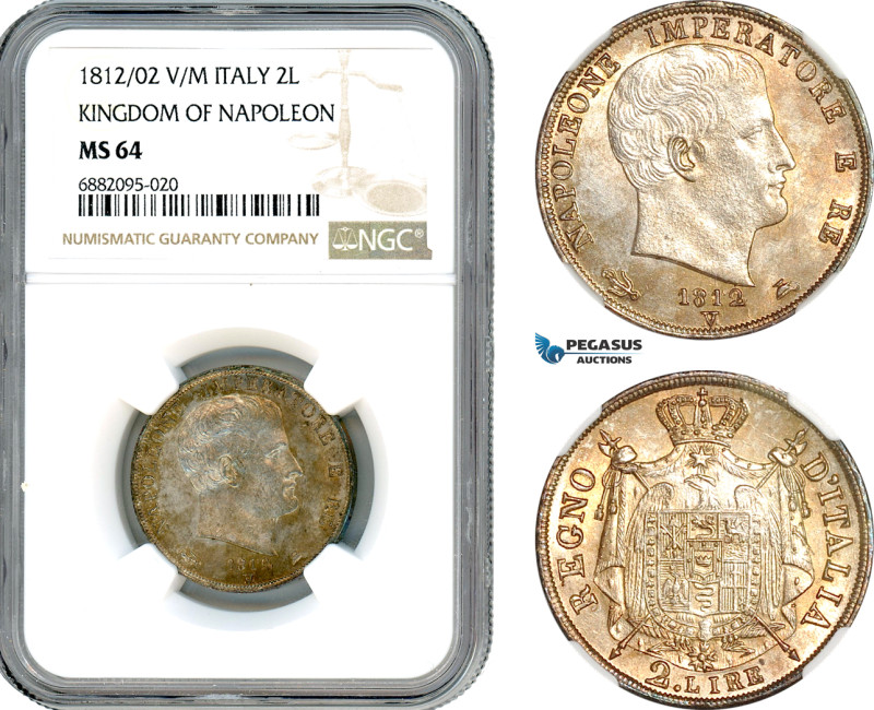 Italy, Kingdom of Napoleon, Napoleon I, 2 Lire 1812/02 V/M, Venice/Milan Mint, S...