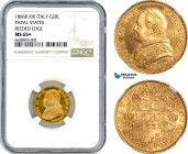 Italy, Papal States, Pius IX, 20 Lire 1866 XXI R, Rome Mint, Gold, Reeded Edge, Pag 529, Exceptional condition, NGC MS65+, Rare so nice!