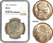 Latvia, 5 Lati 1931, Silver, KM# 9, NGC MS63