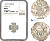Lithuania, Sigismund III of Poland, 2 Denar 1621, Vilnius Mint, Silver, Kopicki 3411, NGC MS64