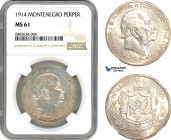 Montenegro, Nicholas I, 5 Perpera 1914, Vienna Mint, Silver, KM# 15, NGC MS61 (Slab error as Perper)