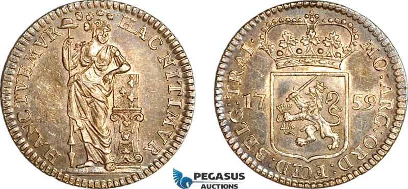 Netherlands, Utrecht, 1/4 Gulden 1759, Silver, KM# 113, Old toning, AU-UNC