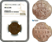 Netherlands East Indies, 1/2 Stuivers 1822 S, KM# 285, NGC MS62 BN, Top Pop and single finest graded!