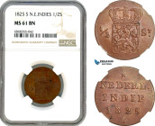 Netherlands East Indies, 1/2 Stuivers 1825 S, KM# 285, NGC MS61 BN