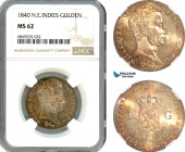Netherlands East Indies, Gulden 1840, Silver, KM# 300a, Amber toning, NGC MS62