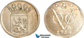 Netherlands East Indies, VOC, Holland Arms, Duit 1758, Silver (1.49g), Scho. 362, Old cleaning, AU