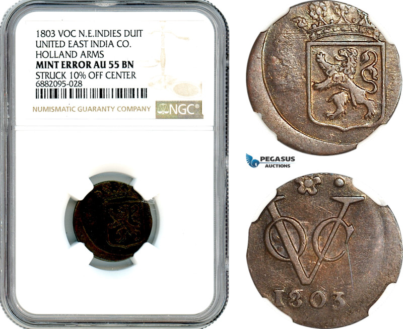 Netherlands East Indies, VOC, Holland Arms, Duit 1803, KM# 70, Struck 10% off ce...