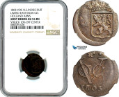 Netherlands East Indies, VOC, Holland Arms, Duit 1803, KM# 70, Struck 10% off center, Mint error NGC AU55 BN