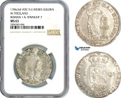 Netherlands East Indies, VOC, West Friesland Arms, Gulden 1786/64, Roman 1 & Straight 7, Hoorn Mint, Silver, KM# 139, Blast white, Very rare condition...