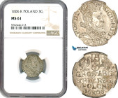 Poland, Sigismund III, 3 Groschen (Trojak) 1606 K, Krakow Mint, Silver, Iger K.06.1.c, NGC MS61