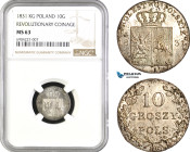 Poland, Revolutionary Coinage, 10 Groszy 1831 KG, Warsaw Mint, Silver, Kam/Kop 803, Fischer 049, Conditionally rare, spotted toning, NGC MS63