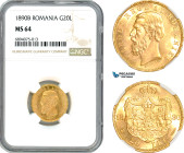 Romania, Carol I, 20 Lei 1890 B, Bucharest Mint, Gold, Schäffer/Stambuliu 039, NGC MS64