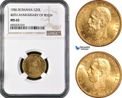 Romania, Carol I, 20 Lei 1906 (40th Anniversary) Brussels Mint, Gold, Schäffer/Stambuliu 064, NGC MS62