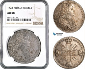 Russia, Peter II, Rouble 1728, Kadashevsky, Moscow Mint, Silver (28.74g) Bitkin 62 (R) (Rhombuses in legend on the Rev.) Very lustrous with old cabine...
