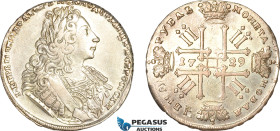 Russia, Peter II, Rouble 1729, Moscow Mint, Silver, Points above the sleeve, Bitkin# 121, Cleaned, EF