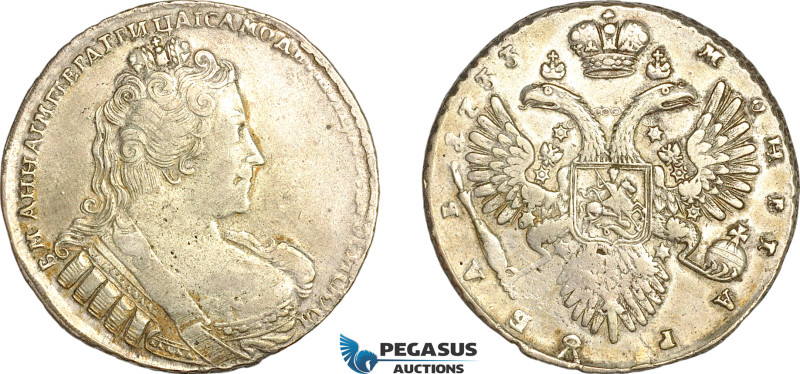 Russia, Anna, Rouble 1733, Moscow Mint, Silver, Bitkin# 64, VF-EF