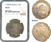 Russia, Elisabeth, Poltina 1749 СПБ, St. Petersburg Mint, Silver, Bitkin# 311 (R1), Champagne toning, NGC AU55, Rare!