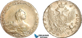 Russia, Elisabeth, Poltina 1756 СПБ IM, St. Petersburg Mint, Silver, Bitkin# 328 (R1), Obv. marks, flan flaw, Champagne toning, EF-AU