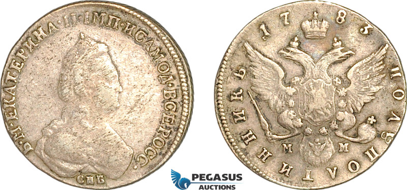 Russia, Catherine II, Polupoltinnik 1783 СПБ MM, St. Petersburg Mint, Silver, Bi...