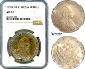 Russia, Catherine II, Rouble 1796 СПБ IC, St. Petersburg Mint, Silver, Bitkin# 270, Old toning, NGC MS61
