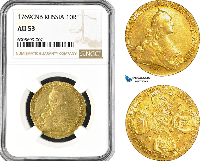 Russia, Catherine II, 10 Roubles 1769 СПБ, St. Petersburg Mint, Gold, Bitkin# 22...