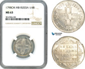Russia, Paul I, Polupoltinnik 1798 CM MБ, St. Petersburg Mint, Silver, Bitkin# 65, Blast white, NGC MS63