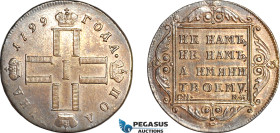 Russia, Paul I, Poltina 1799 СМ МБ, St. Petersburg Mint, Silver, Bitkin# 51, Light tooling, retoned, EF