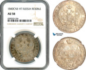 Russia, Nicholas I, Rouble 1840 СПБ НГ, St. Petersburg Mint, Silver, Bitkin# 191 ( R1), old grey toning, NGC AU58