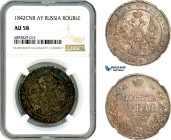 Russia, Nicholas I, Rouble 1842 СПБ АЧ, St. Petersburg Mint, Silver, Bitkin #184, Dark toning, NGC AU58