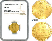 Russia/ Netherlands, Nicholas I, Ducat 1828, Imitation issue (Utrecht type) by St. Petersburg Mint, Gold, Fr-331, NGC MS64, Rare!