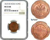 Russia, Alexander II, 1 Kopek 1867 СПБ, St. Petersburg Mint, Bitkin# 532 (R), NGC MS64 RB