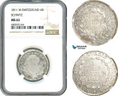 Switzerland, Schwyz, 4 Batzen 1811 M, Silver, HMZ 2-807b, Blast white, Very rare condition, NGC MS63